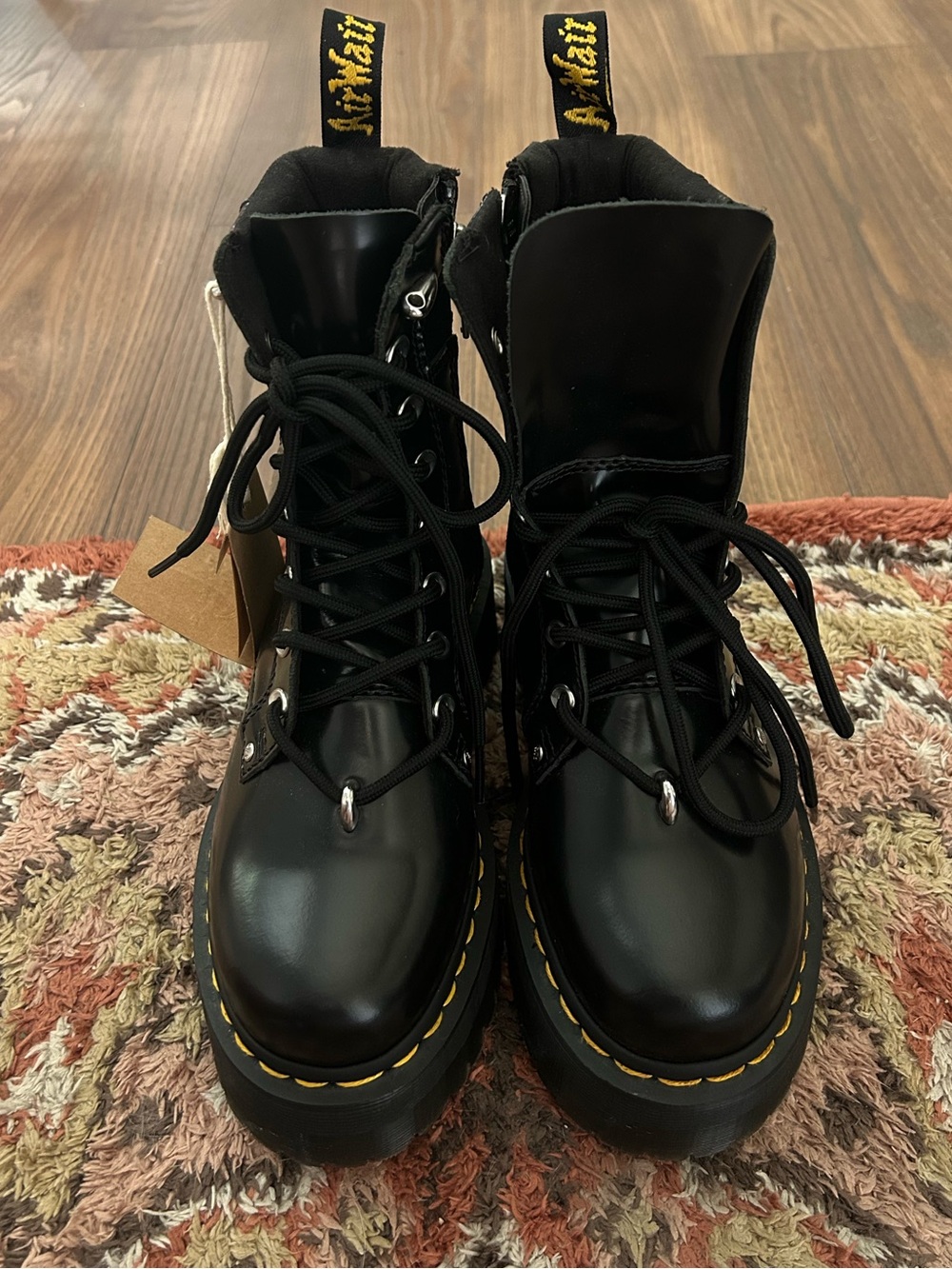 NEVER WORN NWT Dr. Martens JADON Black Platform Lace-Up Boots with Silver Eyelet